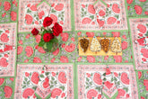 Whispering Meadows hand block print premium cotton table cover + placemat napkin set